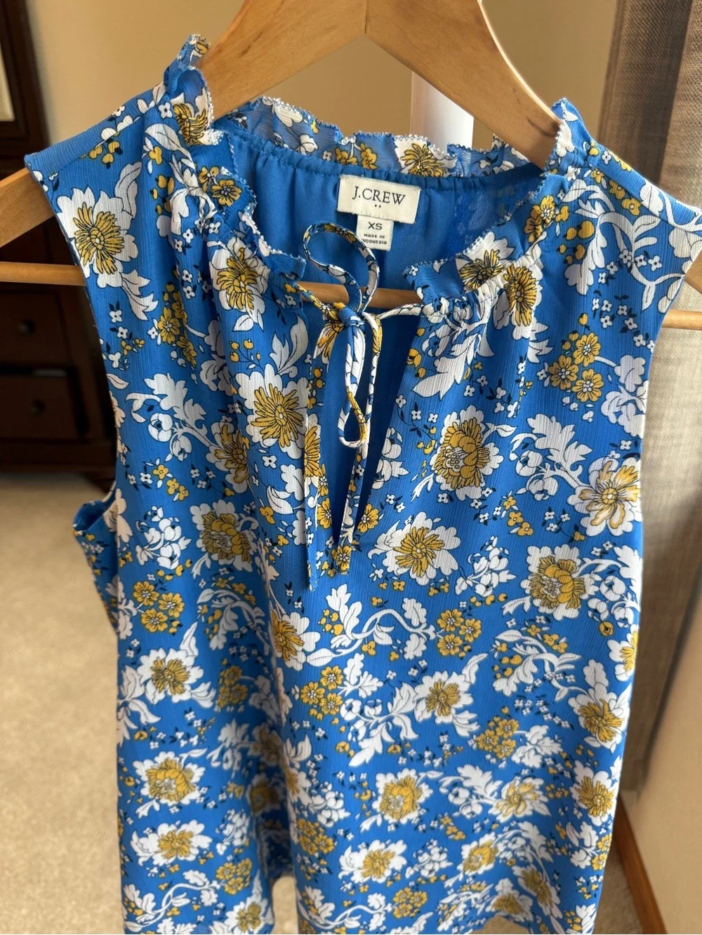 J. Crew Royal Blue Floral Tie-Neck Sleeveless Top Size XS